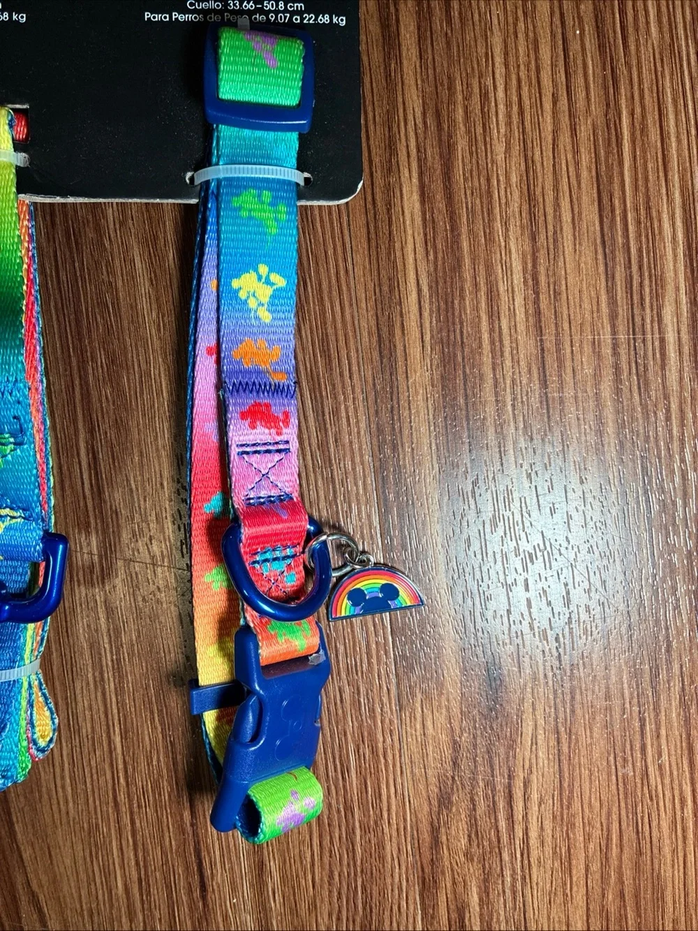Disney Pride Collection Rainbow Green Blue Dog Collar & Lead Set